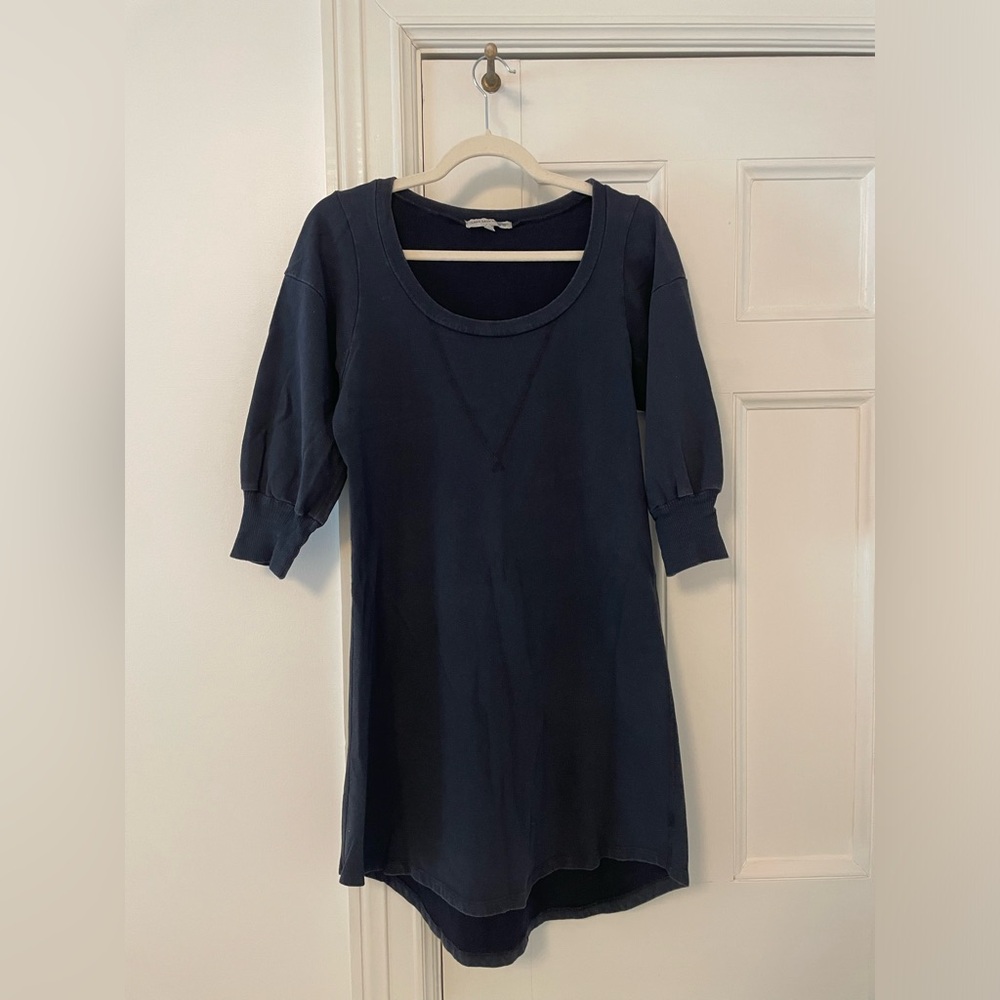 Organic Cotton Navy A-Line Dress 3/4 Puff Sleeve Size M